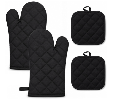 Topflappen und Ofenhandschuhe Set, Hitzebeständiges, Baumwolle, Schwarz 