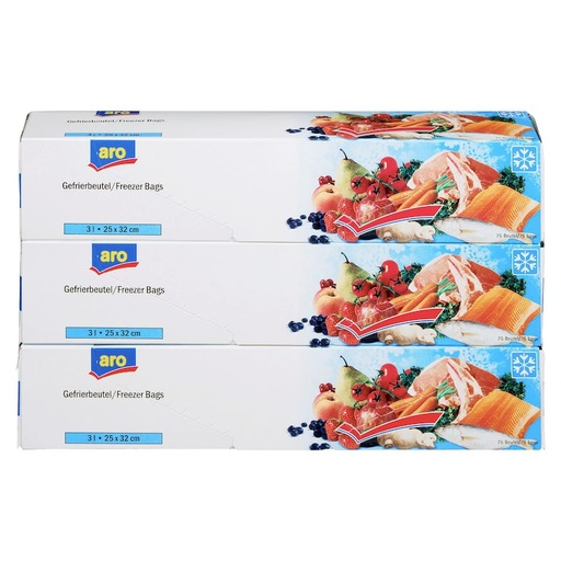 aro Gefrierbeutel 6 l, 26,5 x 50 cm, 3 Rollen mit je 45 Beuteln